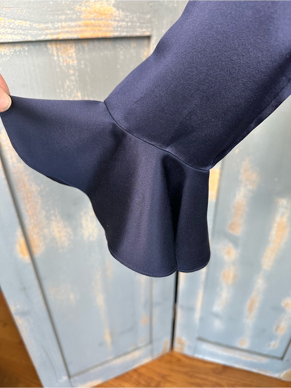 Ralph Lauren Vintage Silk Ruffled Blouse Icon Navy Sz 8 - Picture 7 of 15
